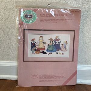 From The Heart Needlepoint Kit Row Of‎ Country Girls #51015 vtg 1987 Crewel New